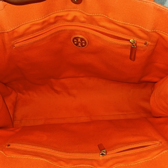 Tory Burch Ella Tote Bag Orange Medium Size - Picture 11 of 16